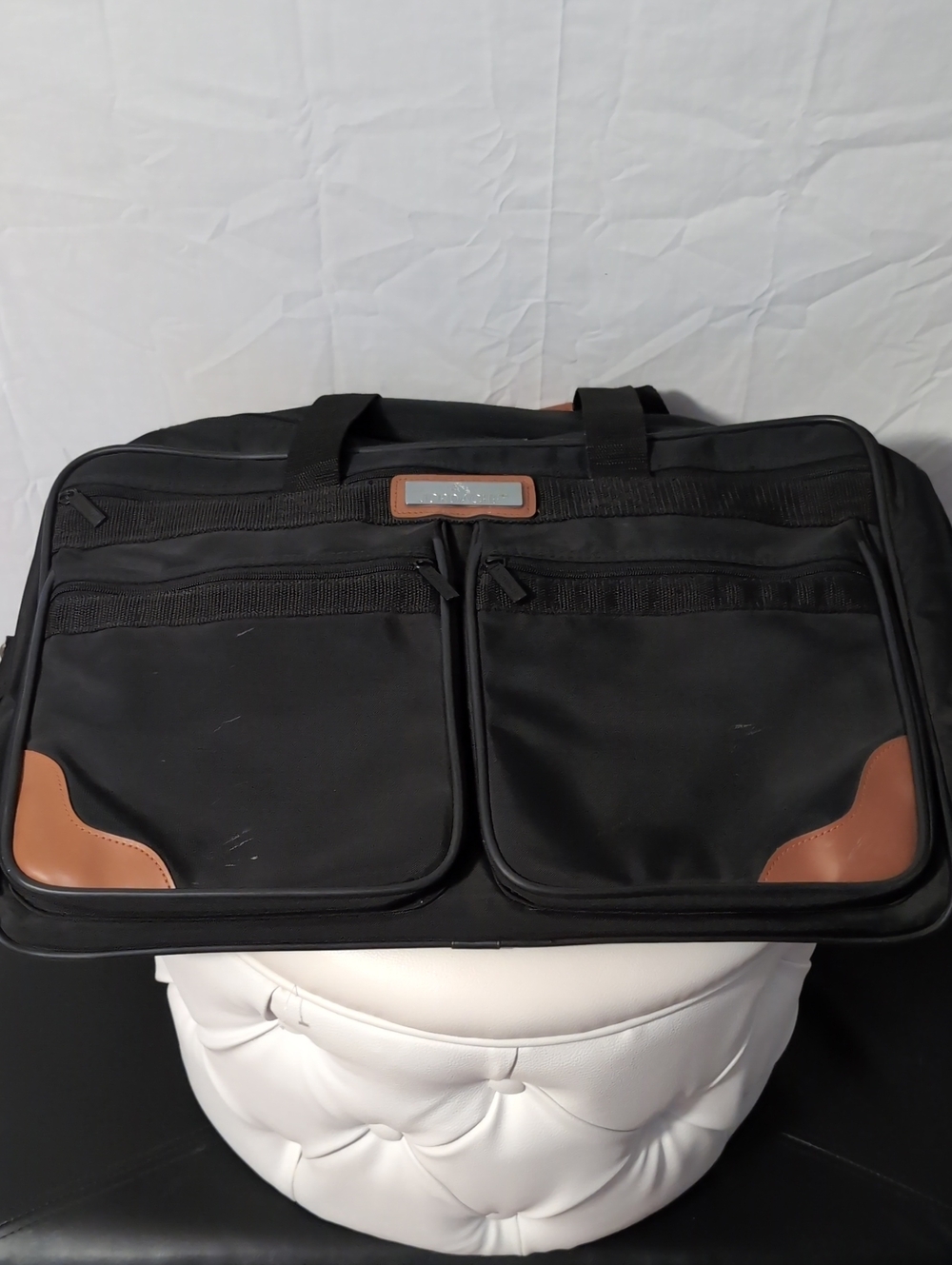 Vintage Jordache Black Nylon Travel Duffel Bag Carry-On Luggage Tag